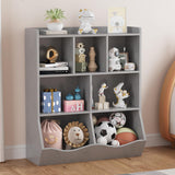 Garvee 7-Cubby Wood Toy Storage Organizer Kids Bookshelf, Grey - Grey