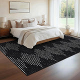 Garvee 5x7 Washable Rugs Black and White for Living Room Bedroom Office, Non Slip Stain-Resistant Modern Striped Diamond Pattern - Black & White-Double Stripes