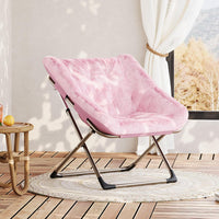 Garvee Folding Saucer Chairs for Adults, Comfy Faux Fur Lazy Chair with Metal Frame, 300 LB Capacity, No Assembly Required for Living Room, Bedroom, Dorms, Pink