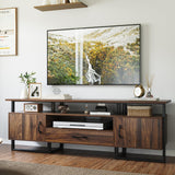 Garvee Mid Century Modern TV Stand for 75 inch TV + Storage + MDF & Iron + Drawer & 2 Cabinets + Living Room - Brown
