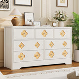 Garvee 7 Drawers Dresser for Bedroom, 54" Boho Wide Dresser Chest of Drawers, Clothes Storage Cabinet, Decorative Drawer Front Organizer for Bedroom, Living Room, Hallway, White - Brown