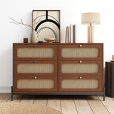 Garvee Cannage Rattan Wood Closet 6-Drawer Dresser, Rattan Dresser with Metal Legs, Wood Storage Cabinet Sideboard for Bedroom Living Room Entryway Hallway