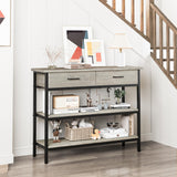 Garvee Entryway Table with 2 Drawers, 3 Tier Console Table with Storage, Industrial Sofa Table for Living Room, Couch, Hallway, Foyer-Grey - Grey