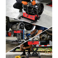 Garvee 450 lbs Low-Profile Transmission Jack - Adjustable Floor Jack with Safety Strap, Heavy-Duty Auto Repair Lifting Jack with 4 Wheels for Garage and Repair Shop, Black