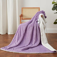 Garvee Electric Heated Throw Blanket, Waffle Textured Heating Blanket, Plush Flannel & Sherpa for Sofa, 4 Heat Levels, 4-Hour Auto Shut Off, Machine Washable, 50"x60", Purple