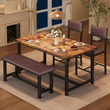Garvee Set of 4 Dining Table Chair Set with Upholstered Chairs and Bench, Retro Brown - Retro Brown