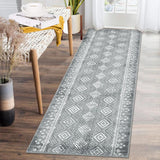 Garvee Runner Rug 2x6 Boho Throw Rugs with Rubber Backing Washable Rugs Non Slip Carpet Kitchen Rugs Geometric Rug Soft Rug No Shedding Floor Mats Geometric Area Rug for Hallways Entry Rug Grey 2'x6' - Gray