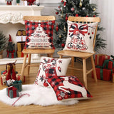 Garvee Christmas Pillow Covers 18x18 Set of 4 Buffalo Plaid Christmas Decorative Throw Pillow Covers Winter Holiday Cushion Case with Christmas Tress Bell Deer Print for Sofa Couch, Red - #5