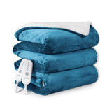 Garvee Electric Blanket Queen Size 84" x 90", Large Thick Sherpa Heated Blanket Queen with Dual Control 5 Heating Levels & 10 Hours Auto Off, Machine Washable Fast Heating Blanket Queen Size, Teal - blue