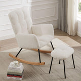 Garvee Modern Rocking Chair Ergonomic High Backrest Armrests Lounge Recliner for Living Room Bedroom Playroom Beige Soft Seat - Beige
