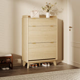 Garvee Fluted Wood Shoe Storage Cabinet With 2 Flip Drawers & Adjustable Shelves For Entryway, Hallway, Living Room 48" Tall Narrow White - Oak