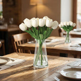 Garvee Artificial Tulips with Vase Real Touch Silk Faux Tulips Bouquet for Wedding Home Decoration White