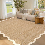 Garvee Scalloped Washable Area Rug 4x6 Non Slip Soft Accent Rug for Bedroom Nursery Office - Camel