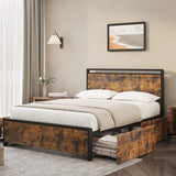 Garvee Full Bed Frame with 4 Storage Drawers,Metal Platform Bed with Large Storage Space No Box Spring Needed Noise Free Rustic Brown (Full)