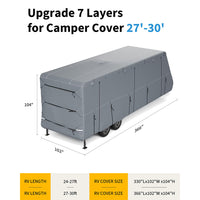 Garvee Travel Trailer RV Cover 27-30 ft, Extra-Thick 7 Layers, Windproof Straps Tire Covers, Waterproof UV Protection for Camper, Grey