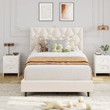 Garvee Beige Twin XL Bed Frame with Upholstered Adjustable Headboard, Heavy-Duty Platform Bed, Strong Wood Slat Support, Noise Free, No Box Spring Needed - Beige