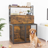Garvee Dog Crate Furniture Heavy Duty Wooden Pet House With Storage Shelves Indoor Dog Cage 4 Doors Brown Small Medium Dogs - Brown