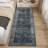 Garvee Contemporary Bordered Runner Rug 2x6 Non-Slip, Washable, Soft Polyester, Foldable, Thin, for Hallway, Kitchen, Bedroom, Living Room - Gray