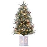 Garvee 4.5ft Christmas Tree, Pre-lit Christmas Tree with Lighting Elk Base and Red Berries, Artificial Christmas Tree with 108 LED Lights, Snow Flocked Branches Xmas Tree for Porch, Entryway - Santa Elk-1 Pack