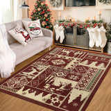Garvee Rustic Area Rug Christmas Decorative Area Rug Buffalo Elk Indoor Throw Rug Xmas Area Rug Non-Slip Indoor Welcome Area Rug Washable Rug for Bedroom Living Room Kitchen Nursery, Red 3' x 5' - Buffalo Elk