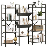 Garvee Triple Wide 4 Tier Bookshelf + Industrial Style + Large Storage + Metal Frame + MDF Board + Anti-Tilt Brackets + Living Room, Bedroom, Home Office - Black