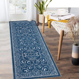 Garvee Washable Rugs 2x6 Runner Rug Vintage Floral Rug for Living Room Moroccan Office Rug Low Pile Throw Rugs Modern Area Rug for Bedroom Non-Slip Backing Room Decor Distressed Rug Blue Rug - Blue