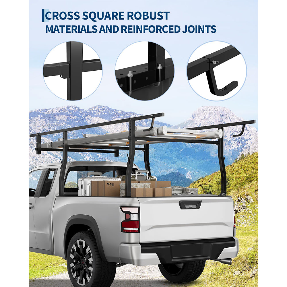 Garvee 1000 LBS Steel Truck Ladder Rack Adjustable For Pickup Truck Bed 49-64 Inches Width, Black