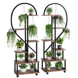 Garvee 2 Pack 6 Tier Tall Plant Stand Metal Indoor with Detachable Wheels, Half Heart Shape, Drawers, for Home, Patio, Garden - Brown