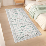 Garvee Washable Runner Rug 2x6 Beige Floral Insect Print Non-Slip Stain-Resistant Indoor Mat - Beige