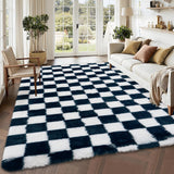 Garvee Fluffy Area Rug 5x8 Checkered Plush Soft Shaggy Carpet for Bedroom Living Room Kids Nursery, Blue - Navy Blue