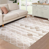 Garvee Machine Washable Area Rug 5x7 Modern Moroccan Area Rug for Living Room Bedroom Contemporary Geometric Non-Slip Stain Resistant Accent Rug Carpet for Home Decor Floor Decoration, Taupe - Brown & Khaki