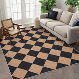 Garvee Easy Jute Area Rugs 6x9 for Living Room Non-Slip Backing Checkered Rugs Machine Washable Modern Indoor Outdoor Carpets for Dining Room Nursery Patio Bedroom Backyard Camping - Brown-Checkerboard-2