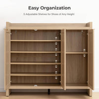 Garvee Boho 47" Rattan Shoe Storage Cabinet with 3 Doors and Adjustable Shelves for Hallway Living Room, Light Oak