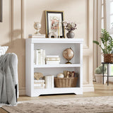 Garvee 2 Tier Bookshelf, 31.5" Tall Farmhouse Bookcase with Adjustable Shelves, 31.5" W Floor Standing Open Display Storage Rack with Anti-Slip Design for Home Office, Balcony, Library, Study / Living Room, White - White