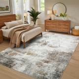Garvee Abstract Beige & Taupe 9x12 Modern Washable Large Area Rug – Stain-Resistant, Non-Slip Low-Pile Carpet for Living Room, Apartment, or Playroom - Beige & Taupe