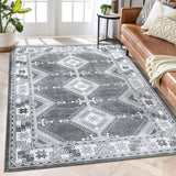 Garvee Washable Rug 9x12 Large Rug Bohemian Farmhouse Rustic Geometric Area Rug Moroccan Diamond Indoor Floor Cover Low Pile Soft Throw Carpet for Bedroom Bedside Floor Home Decor, Grey - Gray
