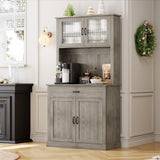 Garvee Kitchen Pantry Cabinet with Doors and Shelves, 71” Freestanding Tall Kitchen Cabinet with Microwave Stand, Hutch Cabinet for Kitchen, Dining Room, Grey - Grey