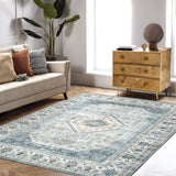 Garvee Large Living Room Area Rug 9x12 Indoor Stain Resistant Area Rug Vintage Area Rug Rug Low Pile Non Slip Area Rug for Living Room Bedroom, 9' x 12' Blue - Blue