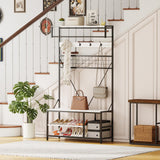 Garvee 5 in 1 Hall Tree with Bench and Shoe Storage, Adjustable Shelf, Marble White, 39" Entryway Organizer - White