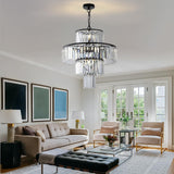 Garvee Modern Crystal Chandeliers Round Adjustable Ceiling Chandeliers Light Fixture 4-Tier K9 Crystal Pendant Lamp for Dining Room Living Room 19.7 Inch Black