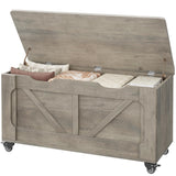 Garvee Storage Chest, Storage Trunk With 4 Wheels, 39.4'' Wooden Storage Bench With 2 Safety Hinges, Blanket Chest, Entryway Bench With Storage, Supports 350 Lbs, for Living Room - Gray