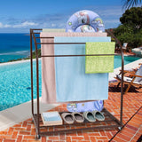 Garvee Outdoor Pool Towel Rack with Wheels, PVC Material, 5 Bar Curved Design, Freestanding Storage, Suitable for Beach, Pool, Indoor Use - brown