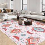 Garvee Living Room Rug Boho Rug 8x10 Large Washable Southwestern Rugs for Entryway Laundry Distressed Bathroom Rug Moroccan Bedroom Area Rugs Vintage Tribal Rugs Non Slip Indoor Rug Pink - Red
