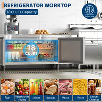 Garvee Stainless Steel Commercial Refrigerators 72 in W for Restuarant, 2 Door 18 Cu.Ft Worktop Undercounter Refrigerator Bar, Shop, Etc