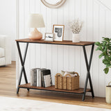 Garvee Console Table Narrow Entryway Table with Storage Shelf + Metal Frame + 41.3” Length + Rustic Brown + Adjustable Footpads + Living Room, Foyer, Bedroom - Retro Color