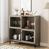 Garvee Coffee Bar Cabinet, Rattan Buffet Cabinet with Storage, Wood Sideboard Cabinet with Sliding Door, Accent Cabinet for Kitchen, Dining Room, Living Room, Entryway - Grey - Grey