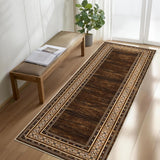 Garvee Red-Brown Washable Bordered Runner Rug 2' × 6', Non Slip Low Pile Stain Resistant Rug for Kitchen, Hallway, Entryway, Laundry Room - Red-Brown