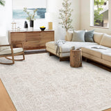 Garvee 9x12 Area Rug Large Washable Indoor Carpet with Non-Slip Backing, Non-Shedding Oriental Distressed Printed Rug, Traditional Medallion Area Rug for Living Room, Bed Room, Beige - Beige