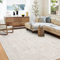 Garvee 9x12 Area Rug Large Washable Indoor Carpet with Non-Slip Backing, Non-Shedding Oriental Distressed Printed Rug, Traditional Medallion Area Rug for Living Room, Bed Room, Beige