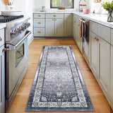 Garvee Washable Runner Rug 2x6 Entryway Rug Vintage Non Slip Kitchen Rugs Bathroom Rugs Floral Grey Rugs for Bedroom Throw Rugs Soft Stain Resistant Carpet for Laundry Hallway 2'x6' Silver - Silver Gray